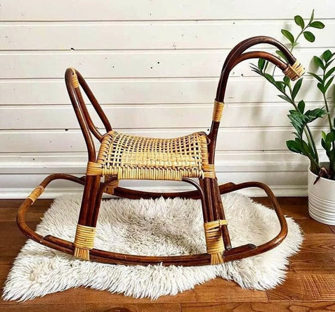 RARE-Original rocking horse made of bamboo/rattan. Design attributed to architect/designer Franco Albini (Born1905-Died1977).Made in Italy.