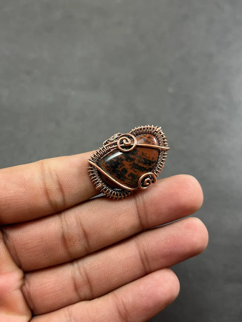 Stunning Mahogany Obsidian Ring Size 8 Copper Wire Wrapped